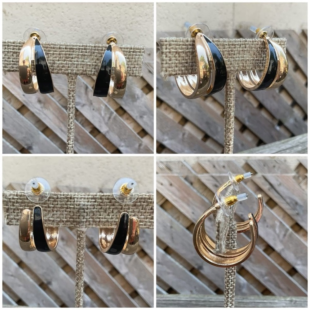 Elegant Gold and Black Hoop Earrings